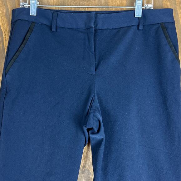 Express Womens Pants Blue Black Columnist Ankle Mid Rise Career Stretch 10 Long - Picture 2 of 13